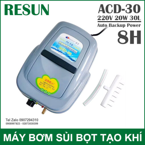 May Bom Sui Bot Khi Ho Ca 220V 20W 30L Auto AC DC Resun