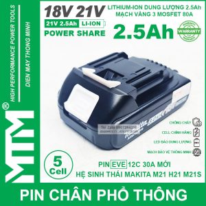 Pin Makita 5 Cell 10 Cell 20 Cell Mach Vang 3 Mosfet 80A Co Den Bao Pin Dung Cho May Khoan May Mai May Siet Den Pin Quat 2500mah