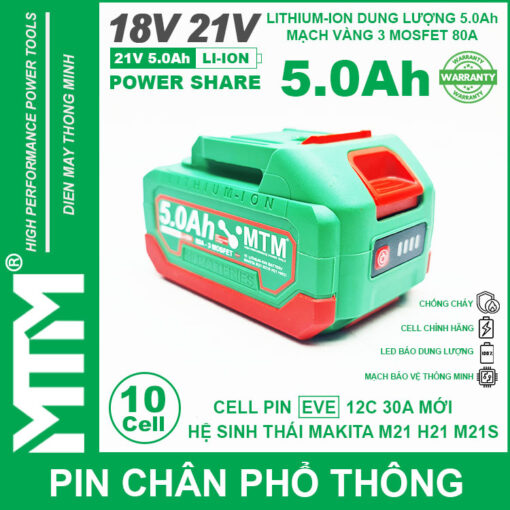 Pin makita chan pho thong 10 cell 5000mah EVE 80A chong soc cao cap