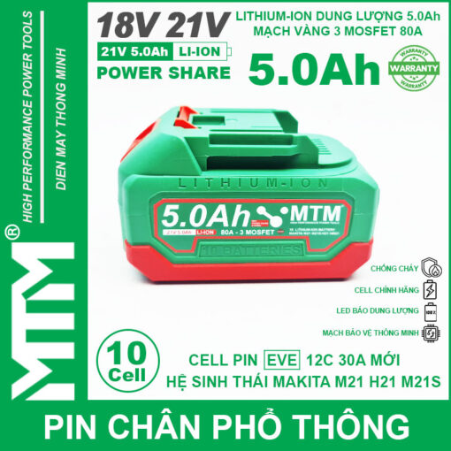 Pin makita chan pho thong 10 cell 5000mah EVE 80A chong soc chinh hang