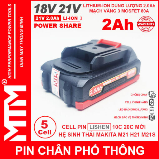 Pin makita chan pho thong 5 cell 2000mah LISHEN 80A chong soc chinh hang