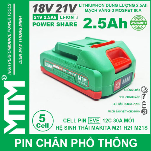 Pin makita chan pho thong 5 cell 2500mah EVE 80A chong soc chinh hang