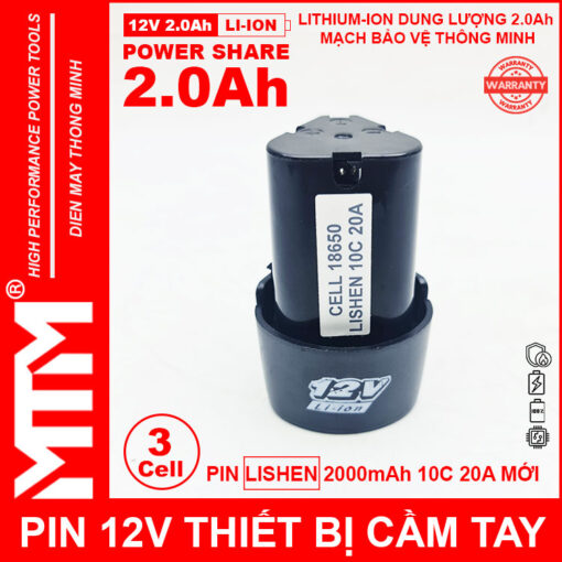 Pin may khoan 12v 2000mah khe B MTM cell lishen 1