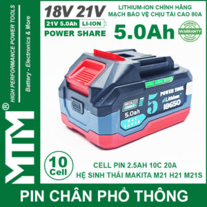 Gia Ban Pin Makita 10 Cell 5000mah 80A Den Bao Pin 2 Ben Cell 2500mah Moi