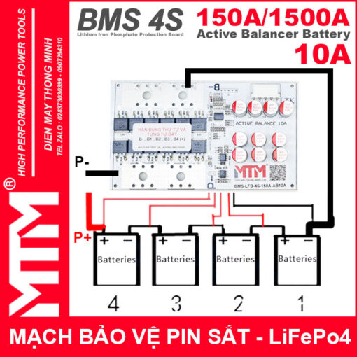 so do lap mach bao ve pin sat 4S 150A 1500A 12V8 can bang chu dong 10A gia re