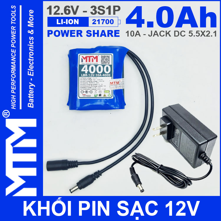 Khoi Pin Sac 12V 10A 3S1P Jack DC 18650 MTM 4000mah Kem Sac Khoi Pin Sac 12V 10A 3S1P Jack DC 18650 MTM 4000mah Kem Sac