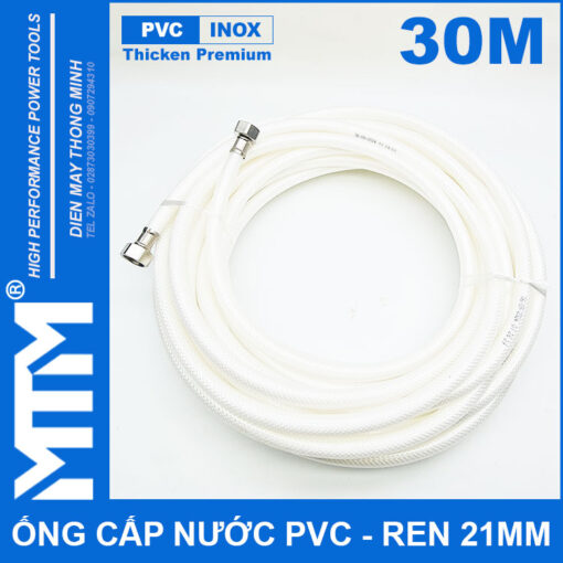 Ong day cap nuoc tuoi cay rua xe ve sinh nha cua ren inox 21mm 30met