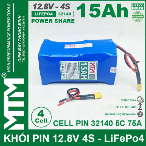 Pin 12v8 15Ah 30A 4S Mtm cell 32140 chinh hang