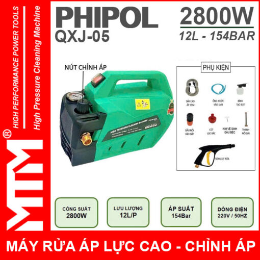 Ban may rua xe ap luc cao 220V 2800W 12L 154Bar Phipol QXJ09 loi dong chinh ap 1