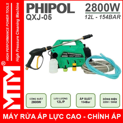 May rua xe ap luc cao 220V 2800W 12L 154Bar Phipol QXJ09 loi dong chinh ap 1