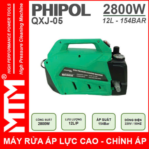 May rua xe ap luc cao 220V 2800W 12L 154Bar Phipol QXJ09 loi dong chinh ap mat hong phai 1