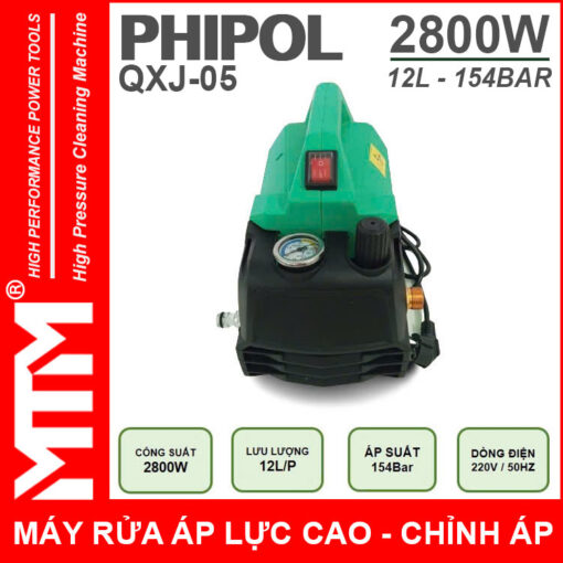 May rua xe ap luc cao 220V 2800W 12L 154Bar Phipol QXJ09 loi dong chinh ap phia truoc 1