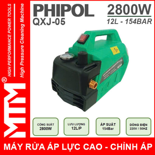 May rua xe ap luc cao 220V 2800W 12L 154Bar Phipol QXJ09 loi dong chinh ap phia truoc phai 1