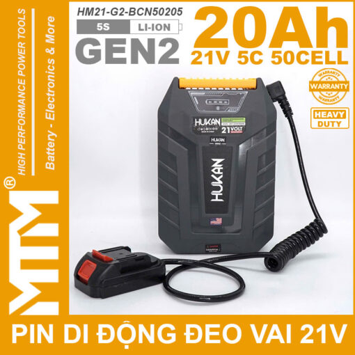 Bo pin di dong deo vai 21V 20Ah 5C 50 cell Hukan HM G2 BCN50205 Gen 2 chinh hang 1