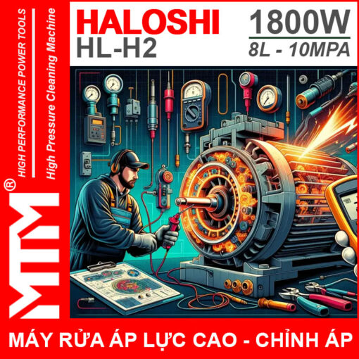 May rua xe gia dinh mini ap luc cao 220V 1800W 8L 10Mpa Haloshi HL H2 loi dong chinh ap chat luong cao