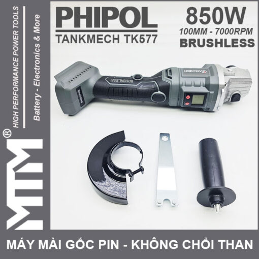 ban may mai goc dung pin 21V 850W 100mm 7000rpm phipol TANKMECH TK577