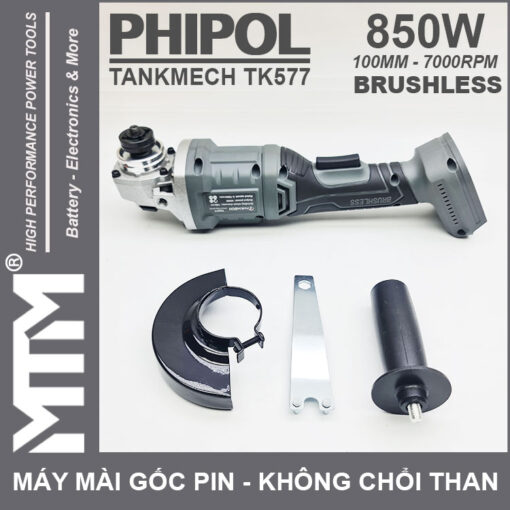 chuyen ban may mai goc dung pin 21V 850W 100mm 7000rpm phipol TANKMECH TK577