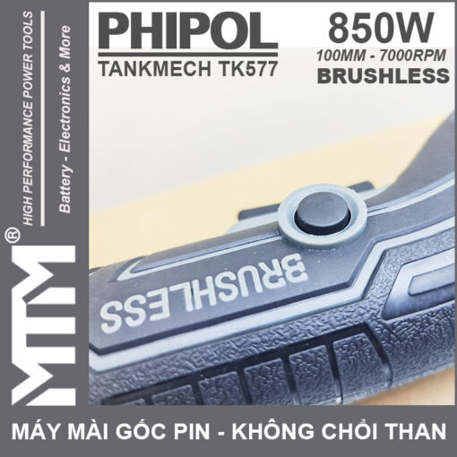 nut khoa nguon may mai goc dung pin 21V 850W 100mm 7000rpm phipol TANKMECH TK577