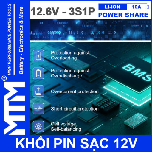 BMS Khoi pin sac 12V 10A 3S1P jack DC MTM 1