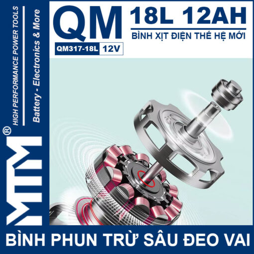 Binh phun thuoc tru sau deo vai 18L 12V 12Ah Tan Quan My QM317 18L dong co