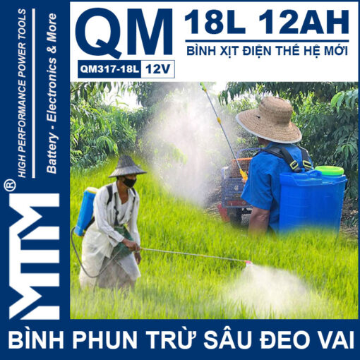 Binh phun thuoc tru sau deo vai 18L 12V 12Ah Tan Quan My QM317 18L su dung 1