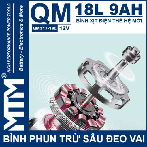 Binh phun thuoc tru sau deo vai 18L 12V 9Ah Tan Quan My QM317 18L dong co may bom