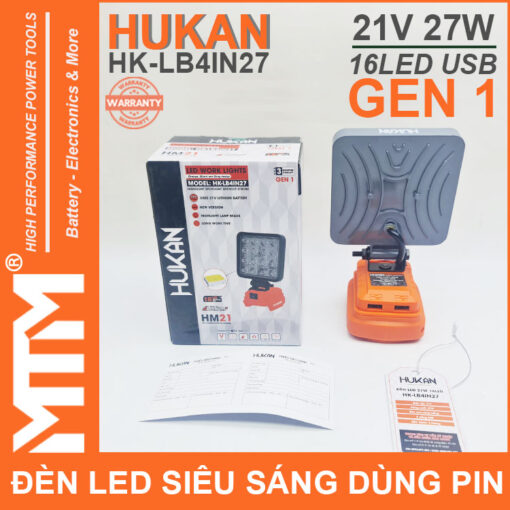 Den led du phong sieu sang 21V 27W 16LED cong sac USB pin chan pho thong Hukan HK LB4IN27 gia re