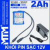 Khoi pin sac 12V 10A 3S1P jack DC 18650 MTM 2000mah kem sac