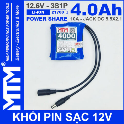 Khoi pin sac 12V 10A 3S1P jack DC 18650 MTM 4000mah 1