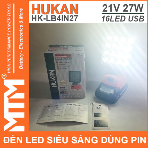 su dung den led du phong sieu sang 21V 27W 16LED cong sac USB pin chan pho thong Hukan HK LB4IN27