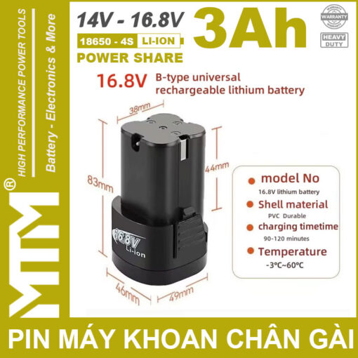 Pin may khoan van vit thiet bi 16V 3000mah 4S chan gai MTM khe B