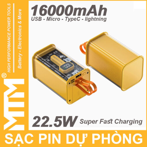 Pin sac du phong 16000mah USB Micro TypeC lightning LED bao pin sac nhanh 1