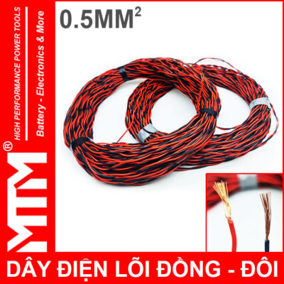Dây điện đôi đỏ đen lõi đồng 0.5mm PVC - 1 mét