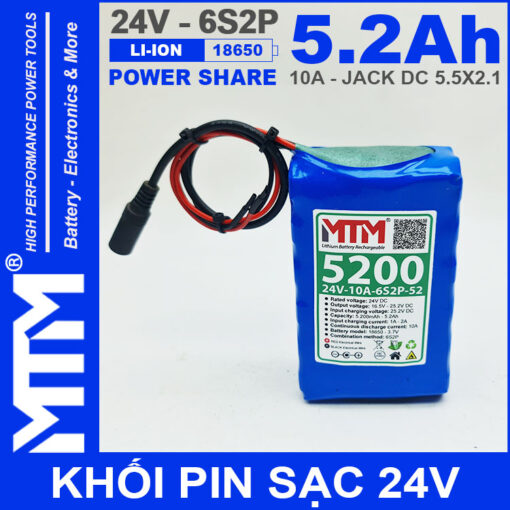 Pin sạc 24V 5.2Ah 6S2P 10A 6S MTM