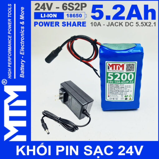 Pin sạc 24V 5.2Ah 6S2P 10A 6S MTM kèm sạc