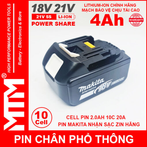 Pin chân phổ thông Makita 18V-21V 4Ah 10 cell led báo pin - nhận sạc zin