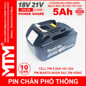 Pin Chan Pho Thong Makita 10cell 5Ah Nhan Sac Zin Chinh Hang