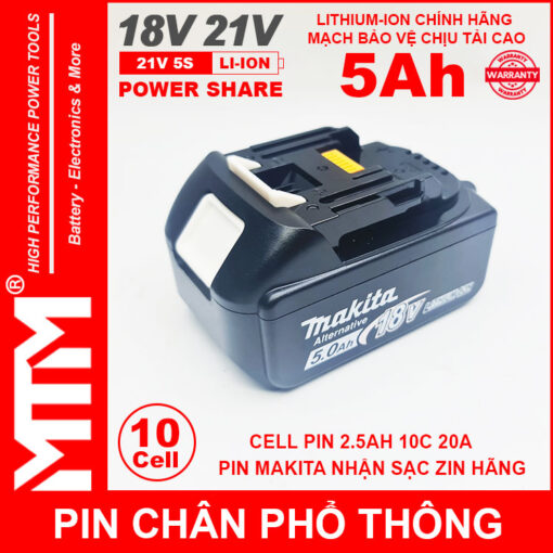 Pin chan pho thong makita 10cell 5Ah nhan sac zin chinh hang