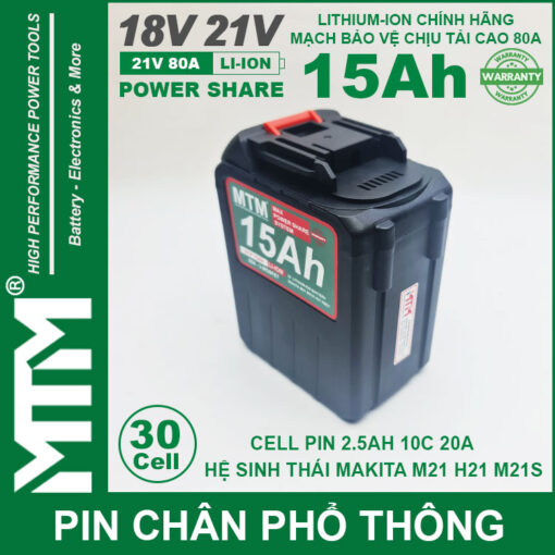 ban Pin makita chong soc 30 cell 15Ah 80A den bao pin cell 2500mah