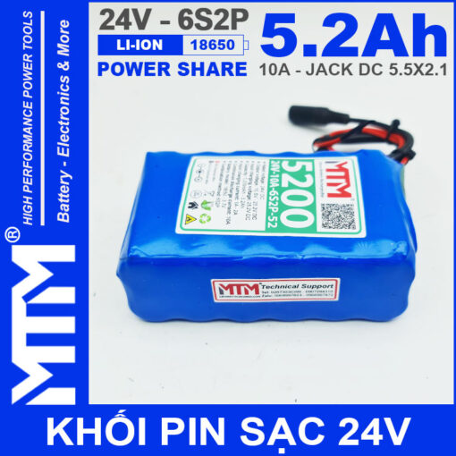 gia pin 24V 10A 6S2P 18650 MTM 5200mah 2