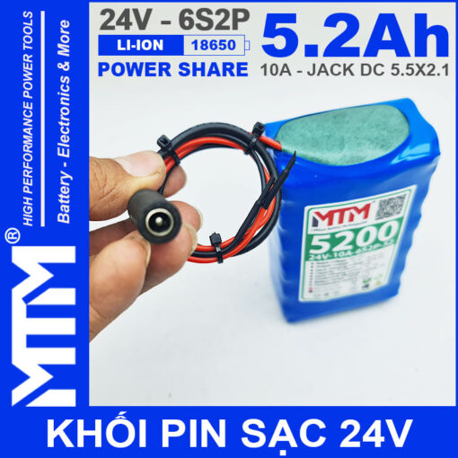 jack pin 24V 10A 6S2P 18650 MTM 5200mah 1