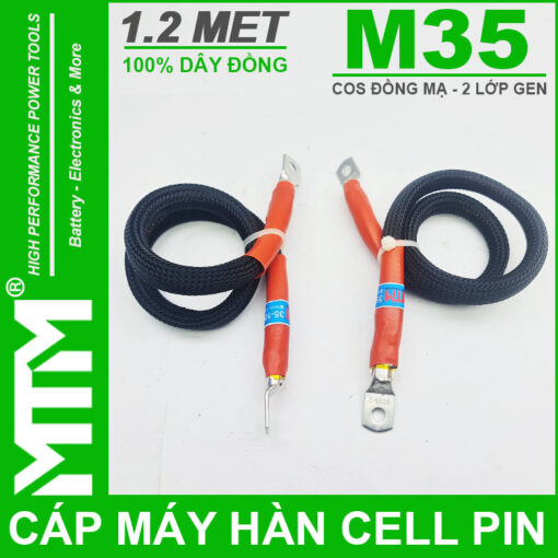 Cáp máy hàn cell pin M35 1.2 mét - Cos đồng mạ bọc Gen 2 lớp