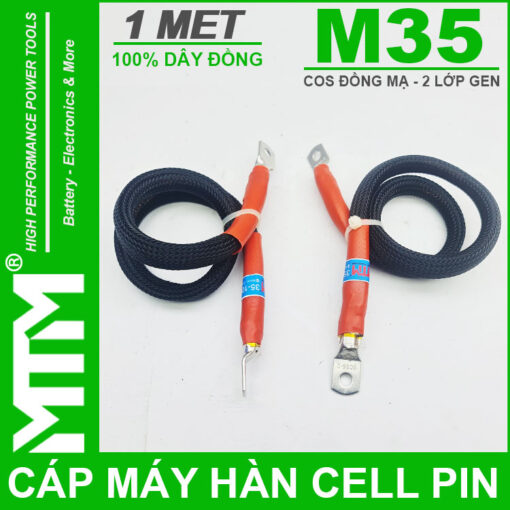 Cáp máy hàn cell pin M35 1 mét - Cos đồng mạ
