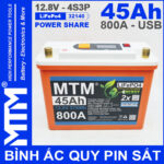 Binh Ac Quy Pin Sat 12V 45Ah 4S3P 32140 800A