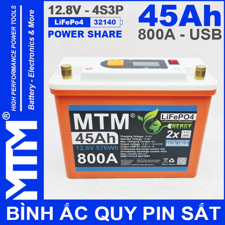 Binh Ac Quy Pin Sat 12V 45Ah 4S3P 32140 800A Binh Ac Quy Pin Sat 12V 45Ah 4S3P 32140 800A