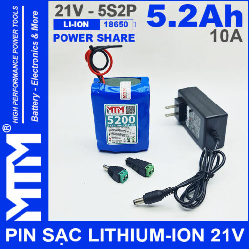 Pin sạc 21V 5.2Ah 5S2P 10A MTM kèm sạc