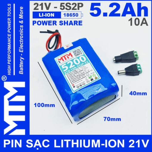 Khoi pin 21V 5200mAh 10A 5S2P MTM kich thuoc 1