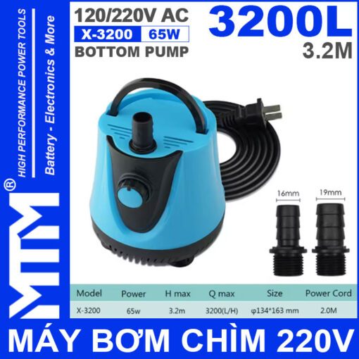 Máy bơm chìm hồ cá hòn non bộ 220V 65W 3200L HSBAO X-3200