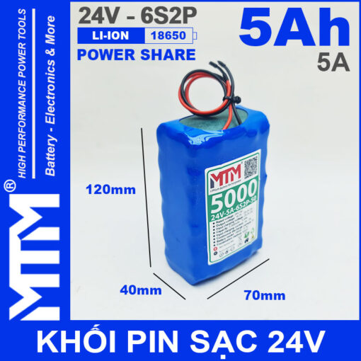 Pin 24V 5A 6S2P 18650 MTM 5000ma kich thuoc 2