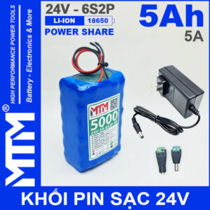Pin 24V 5A 6S2P 18650 MTM 5000mah Kem Sac